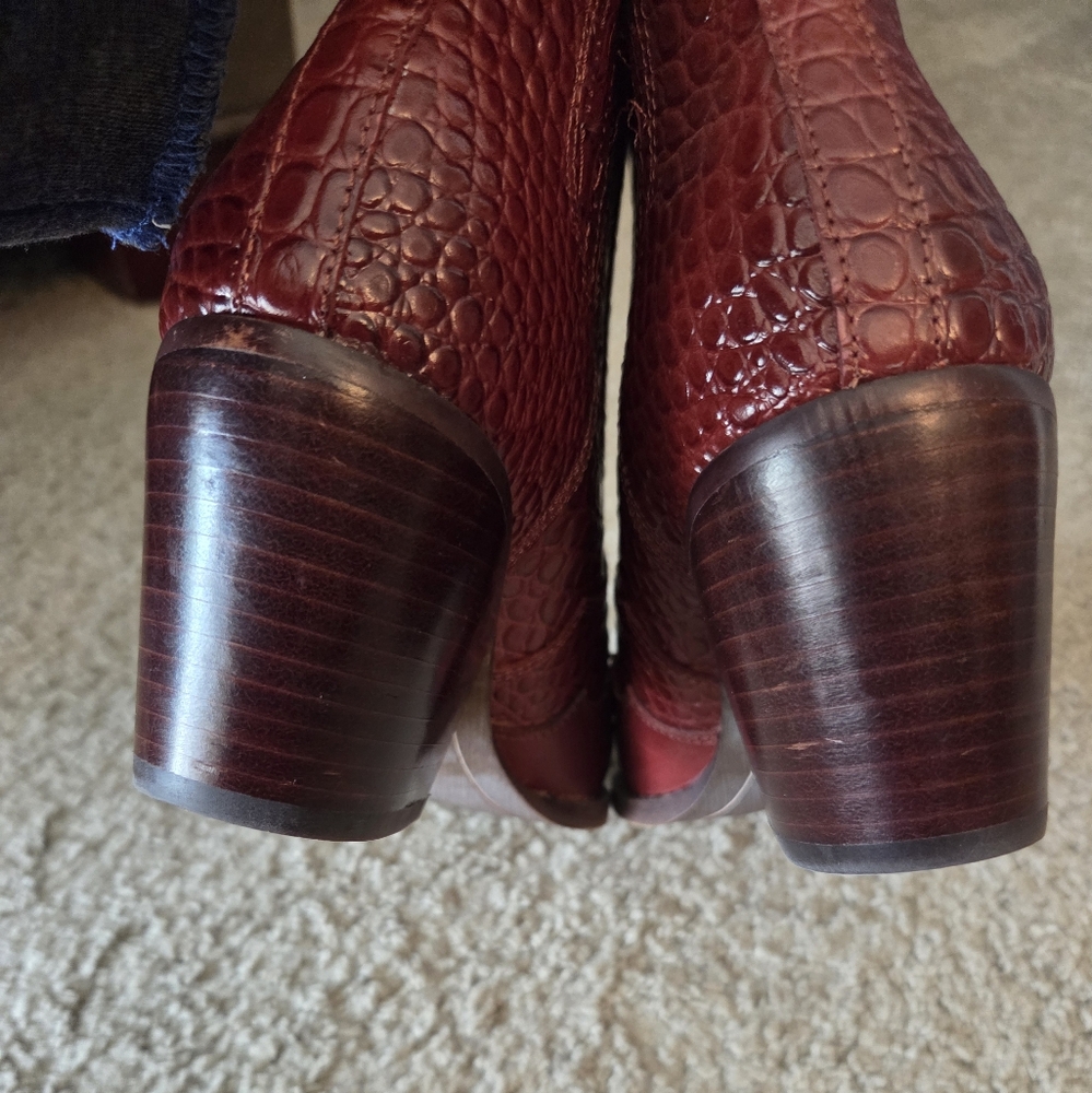 Sam Edelman Red Croc-Embossed Ankle Booties - Picture 4 of 8